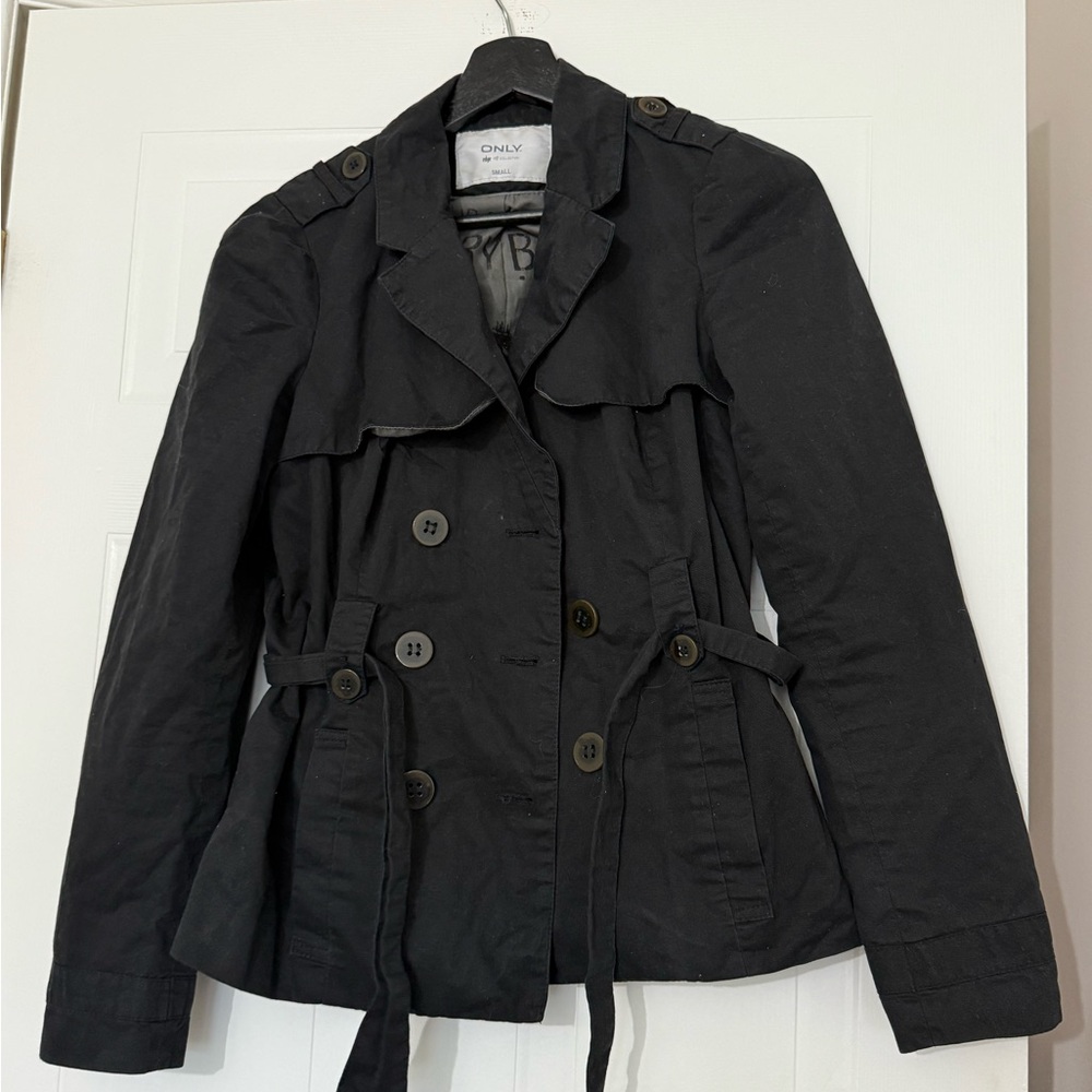 ONLY Women's Black Double-Breasted Trench Coat